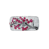 Anello albero di fiori rubini | Oro bianco