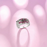 Anello albero di fiori rubini | Oro bianco