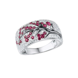 Anello albero di fiori rubini | Oro bianco