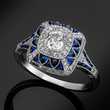 Anello quadrato blu luminoso | Oro