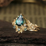 Anello rétro con pietra fiore verde | Oro