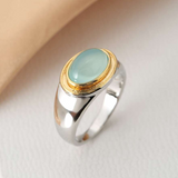 Anello retrò con pietra di luna verde | Oro