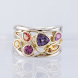 Anello rétro con brillanti colorati | Oro