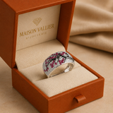 Anello con rubino e fiori | Oro bianco