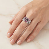 Anello con rubino e fiori | Oro bianco