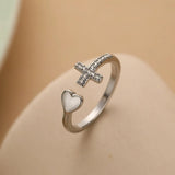 Anello croce retrò regolabile « amore » | Oro bianco