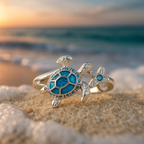 Anello con tartaruga e opale blu | Oro bianco