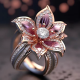 Anello in cristallo con fiore di loto rosa esotico | Oro