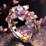 Anello in cristallo con fiore rosa esotico | Oro