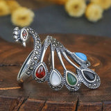 Anello etnico con pietre preziose | Oro bianco