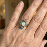 Anello retrò blu con cristalli e opale | Oro