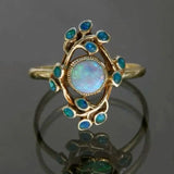 Anello retrò blu con cristalli e opale | Oro