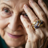 Anello rétro con brillanti blu | Oro