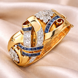 Anello rétro con brillanti blu | Oro