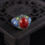 Anello retrò regolabile in tormalina rossa | Oro bianco