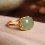 Anello retrò regolabile con giada verde | Oro