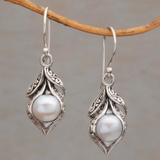 Orecchini vintage con perle pendenti | Oro bianco