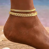 Bracciale alla caviglia in maglie cubane sovrapposte | Oro