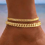 Bracciale alla caviglia in maglie cubane sovrapposte | Oro