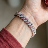 Bracciale cubano glitterato rosa | Oro bianco