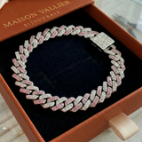 Bracciale cubano glitterato rosa | Oro bianco