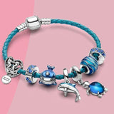 Bracciale oceano + pendenti in pelle e inclusi | Oro bianco