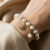 Bracciale con medaglione, margherita e girasole | Oro bianco