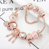 Bracciale sognatore rosa con pendenti | Oro bianco