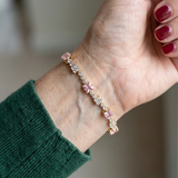 Bracciale da tennis rosa quadrato | Oro