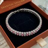 Bracciale da tennis a righe rosa | Oro bianco