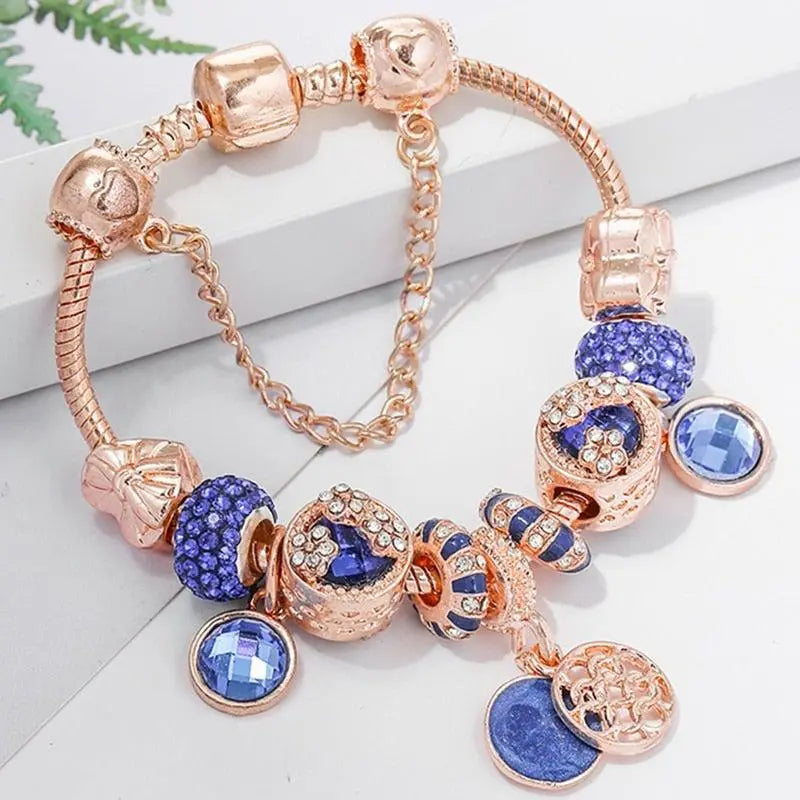 Bracciale e cristallo blu | Oro rosa