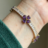 Bracciale a cuore con ametista e quadrifoglio | Oro