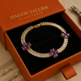 Bracciale a cuore con ametista e quadrifoglio | Oro