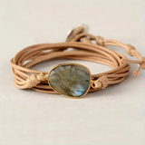Bracciale in pelle retrò con pietre | Oro