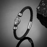 Bracciale in pelle intrecciata nera Bussola Viking | Oro