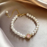 Bracciale rétro con perle e quarzo rosa | Oro
