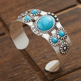 Bracciale retro aperto regolabile e turchese | Oro bianco
