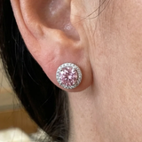 Orecchini rotondi pavé rosa | Oro bianco