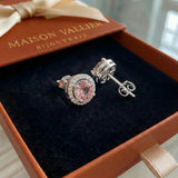Orecchini rotondi pavé rosa | Oro bianco