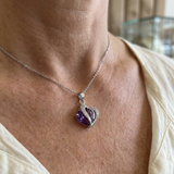 Collana ametista due cuori | Oro bianco