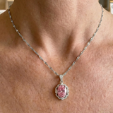 Collana aureola corona ovale rosa | Oro bianco