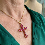 Collana incrociata a grappolo rosa | Oro
