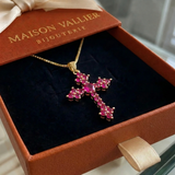 Collana incrociata a grappolo rosa | Oro