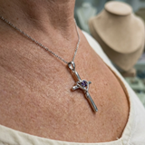 Collana croce centrale in ametista | Oro bianco