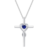 Collana croce in pietra di cuore zaffiro | Oro bianco