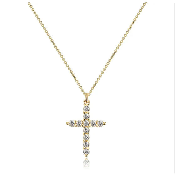 Collana con croce e corona in diamanti | Oro