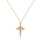 Collana con croce e corona in diamanti | Oro
