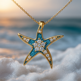 Collana con stella marina in blu brillante e opale | Oro