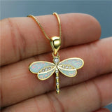 Collana con libellula e opale | Oro