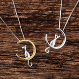 Collana con luna sospesa e gatto | Oro